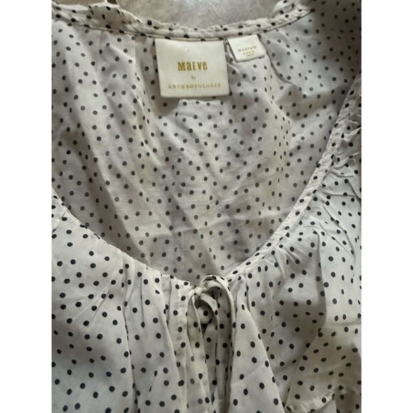 Maeve By Anthropologie M Polka Dot Ruffle Blouse Top - Picture 2 of 6